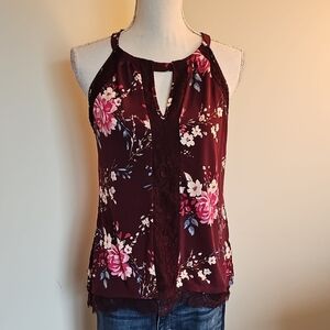 White House Black Market Burgundy Floral Tank Top